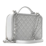 Metallic Caviar Quilted Large CC Filigree Vanity Case Silver