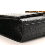 Calfskin Crocodile Embossed Medium Classic Monogram Kate Tassel Satchel Black