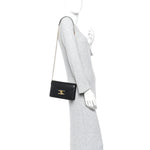 Shiny Calfskin Triomphe Margo Wallet on Chain Black
