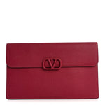 Grainy Calfskin Large Vlogo Clutch Raspberry