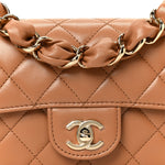 Shiny Lambskin Quilted Mini Flap Brown