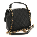 Calfskin Quilted Top Handle Flap Black