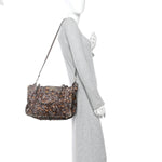 Calf Hair Feather Medium Rockstud Tote Brown