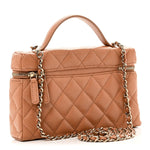 Caviar Quilted Top Handle Slim Vanity With Chain Brown