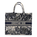 Canvas Embroidered Large Palm Tree Toile De Jouy Book Tote Blue