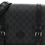 GG Supreme Monogram Textured Dollar Calfskin Retro Interlocking G Flap Messenger Bag Black