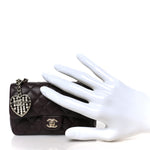 Lambskin Quilted Mini Flap Bag Charm With Hook Dark Brown