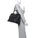 Calfskin Calf Hair Leopard Print Large Peekaboo Iconic Satchel Black