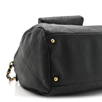 Grained Calfskin Lambskin Quilted Large Bowling Bag Black