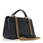Sheepskin Chevron Stitched Chain Top Handle Flap Blue