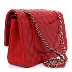 Caviar Quilted Medium Double Flap Red