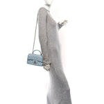 Lambskin Quilted Mini Top Handle Rectangular Flap Light Blue