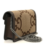 Monogram Jumbo GG Textured Dollar Calfskin Super Mini Dionysus Shoulder Bag Camel Ebony New Acero