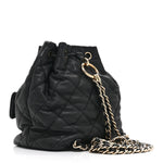 Lambskin Quilted Double Pocket Drawstring Backpack Black