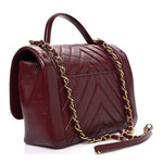 Calfskin Chevron Quilted Top Handle Flap Red