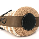 Raffia Calfskin Small Woody Striped Basket Bag Brown