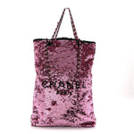 Sequin Logo Shopping Tote Pink Black