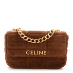 Suede Matelasse Quilted Chain Shoulder Bag Brown
