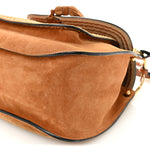 Suede Braided Medium Hudson Double Carry Shoulder Bag Caramel