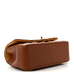 Lambskin Quilted Bi-Color Mini Top Handle Rectangular Flap Light Brown Yellow
