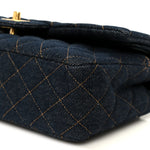 Denim Quilted Medium Double Flap Dark Blue