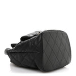 Lambskin Quilted Double Pocket Drawstring Backpack Black