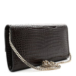 Calfskin Crocodile Embossed Emmie Clutch Bag Chocolate