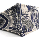 Canvas Embroidered Large Palm Tree Toile De Jouy Book Tote Blue