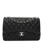 Lambskin Quilted Jumbo Double Flap Black