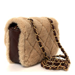 Shearling Lambskin Quilted Mini Furry Coco Flap Beige Dark Brown