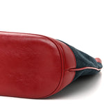 Suede Calfskin Web Medium Rajah Bucket Bag New Blue Romantic Cherry