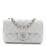 Metallic Lambskin Quilted Mini Rectangular Flap Silver