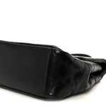 Glazed Calfskin Quilted Large Gold Bar Top Handle Flap Black