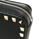 Pebbled Calfskin Rockstud Wristlet Zip Pouch Black