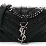 Grained Calfskin Matelasse Chevron Classic Monogram Baby Chain Bag Black