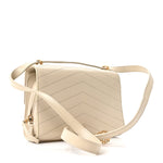 Calfskin Chevron Quilted Small Medal Flap White