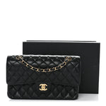 Caviar Quilted Medium Double Flap Black