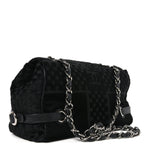 Velvet Checkered Flap Bag Black