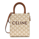 Triomphe Canvas Calfskin Mini Vertical Cabas White