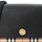 Coated Canvas Calfskin Vintage Check Medium Note Crossbody Bag Black