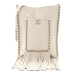Calfskin Quilted Fringe Small Shopping Bag White