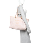 Mixed Fibers Calfskin Medium Deauville Tote Beige