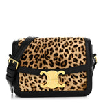 Velvet Calfskin Leopard Print Teen Triomphe Bag Brown Black