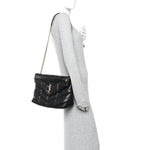 Lambskin Quilted Medium Loulou Puffer Monogram Chain Satchel Black