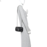Grained Calfskin Matelasse Chevron Classic Monogram Baby Chain Bag Black