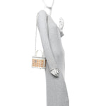 Calfskin Raffia Small Vanity Case Bag White Beige