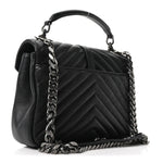 Sheepskin Matelasse Chevron Monogram Medium College Bag Black