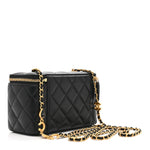 Lambskin Enamel Quilted Small Coco Hearts Vanity Case With Chain Black