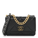 Lambskin Quilted Chanel 19 Wallet On Chain WOC Black