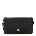 Caviar Quilted Classic Pouch With Handle Black